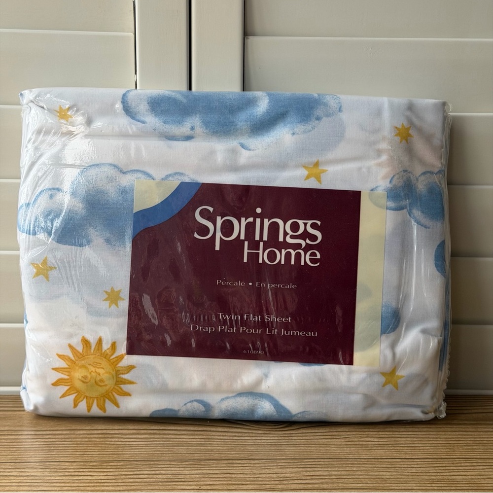 Springs Home Percale Twin Flat Sheet Celestial Sun, Moon & Cloud Pattern